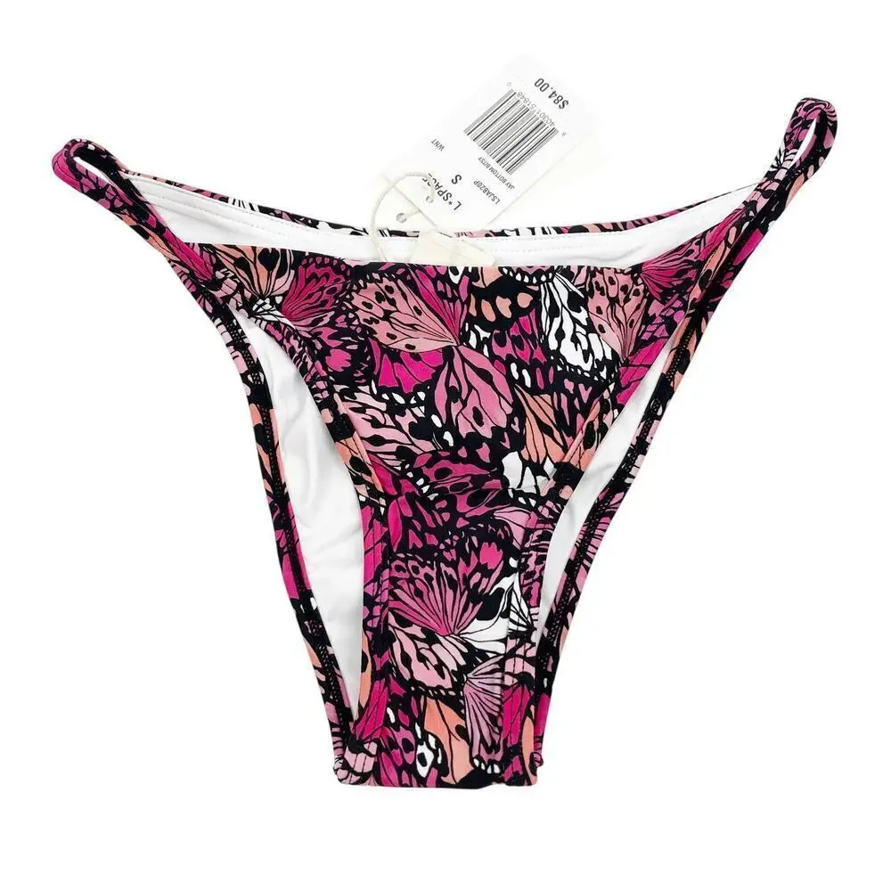 L*Space Jay Bitsy Bikini Bottoms Y2K Butterfly Print Size Small NEW